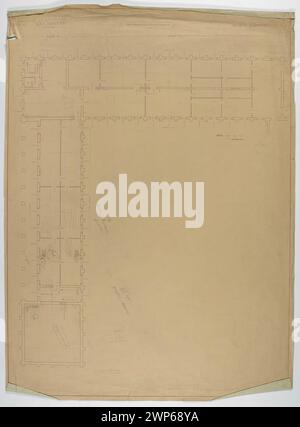 Architekturprojekt für den linken Flügel des Nationalmuseums und Armeemuseums in Warschau (1928) mit horizontaler Projektion und Plan im Maßstab 1:100. Stockfoto