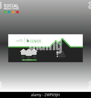4 farbige Vektoren für Social-Media-Cover-Bannerdesign für Haus- und Bauunternehmen Stock Vektor