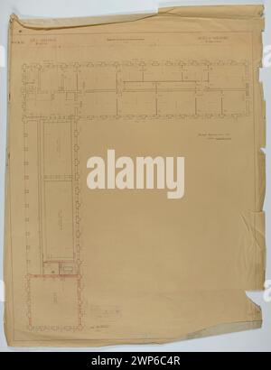 Exekutivplan für den linken Flügel des Nationalmuseums und Armeemuseums in Warschau (1927) mit horizontaler Projektion mit Korrekturen und Maßstab 1:100. Stockfoto