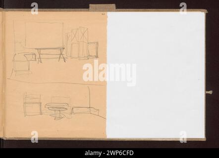 Skizzen von Ferdynand Ruszczyc aus dem Jahr 1900-1910, die Innenräume, Künstlerwerkstätten und Wohngebäude, darunter zwei Großmütter und gasthäuser, darstellen, die Teil der Partage Plus-Sammlung sind. Stockfoto