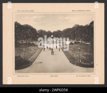 Grafik von Stanisław Winiarski (1912-1915) mit Darstellung des Sächsischen Gartens in Warschau mit Brunnen, Grün und Parkarchitektur, Teil der Sammlung des Nationalmuseums in Warschau. Stockfoto
