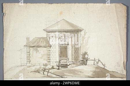 Architekturprojekt in Warschau von Jan Christian Kotsetzer (1753–1795) um 1780, das einen Gartenpavillon mit einer Rotunde darstellt. Das Design spiegelt klassische Architektur und Villenplanung wider, die Teil der Sammlung von Pius Weloński sind. Stockfoto