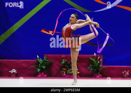 Milena Baldassarri von Ginnastica Fabriano in Aktion während der Rhythmic Gymnastics FGI Serie A 2024 in der Unieuro Arena. (Foto: Fabrizio Carabelli/SOPA Images/SIPA USA) Credit: SIPA USA/Alamy Live News Stockfoto