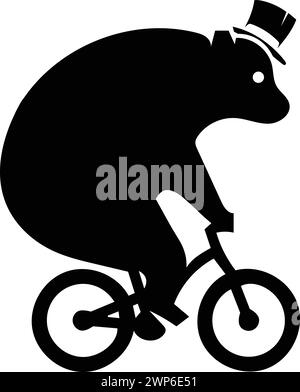 Zirkusbär reitet Fahrrad Silhouette Vektor Illustration, lustiges Tier Logo isoliert auf weißem Hintergrund Stock Vektor