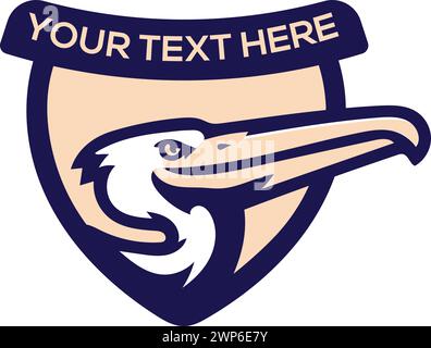 Pelican Bird Shield Logo – bearbeitbares Maskottchendesign für Branding und Teams Stock Vektor