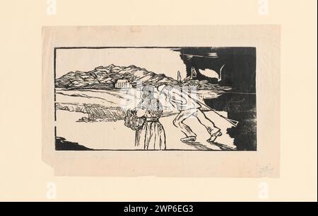 Druck „Sur le chemin“ von Feliks Stanisław Jasiński, 1899-1900 Block, mit polnischen und französischen Landschaften, Genre-Szenen im Jugendstil, Teil der Sammlung von Leopold Wellsz. Stockfoto