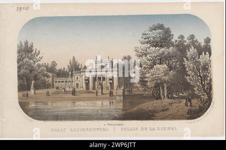 Blick auf den Königspalast Łazienki in Warschau, skizziert von Julian Cegli Ski im Jahre 1859, Teil der Gesellschaft für die Pflege der Denkmäler der Vergangenheit Sammlung, zeigt Palastarchitektur und Gärten. Stockfoto