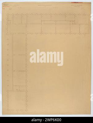 Exekutivplan des linken Flügels (Teile VI-VII) des Nationalmuseums Warschau und des Polnischen Armeemuseums mit horizontaler Projektion mit Korrekturen, gezeichnet von Tadeusz am 12. März 1928 im Maßstab 1:100. Stockfoto