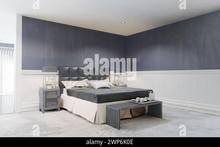 Moderne Innenausstattung des Schlafzimmers. Stockfoto