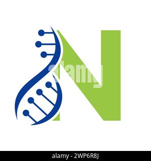 Ursprüngliches DNA-Logo auf Buchstabe N Vektorvorlage für Gesundheitssymbol Stock Vektor