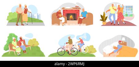 Ältere Menschen Freizeit Zeit Vektor Illustration Szene gesetzt Stock Vektor