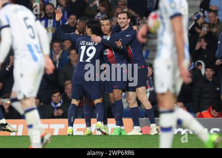 Saint Sebastien, Frankreich. März 2024. © PHOTOPQR/LE PARISIEN/Le Parisien/Arnaud Journois ; SAINT SEBASTIEN ; 05/03/2024 ; FUSSBALL, 05/03/2024/LIGUE DES CHAMPIONS UEFA, 8E DE FINALE RETOUR, SAINT SABASTIEN ( ESPAGNE ), STADE ANOETA REALE ARENA/REAL SOCIEDAD - PARIS SG/PHOTO LE PARISIEN/Deuxième but de Kylian Mbappé ARNAUD JOURNOIS Live News: MAXPURNOIS Stockfoto