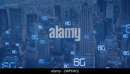 Abbildung: 6g-Text über Stadtbild Stockfoto