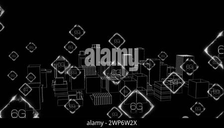 Abbildung: 6g-Text über Stadtbild Stockfoto