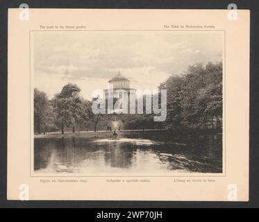 Grafik von Stanisław Winiarski (1912-1915), die den Teich im Sächsischen Garten in Warschau mit Springbrunnen und Wasserspielen zeigt und die polnische Parkarchitektur hervorhebt, Teil der Sammlung des Nationalmuseums in Warschau. Stockfoto