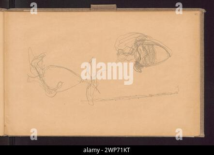 Zwei Urnenskizzen von Ferdynand Ruszczyc aus den Jahren 1900–1910, die Form-, Dekor- und Designelemente hervorheben. Stockfoto