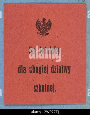 Ein Falldruck aus dem Jahr 1913-1921 mit polnischen Emblemen und Texten für die Sommerferien für unterprivilegierte Schulkinder. Stockfoto