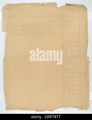 Warschau. Nationalmuseum. Executive-Plan. Rechter Flügel (Parteien I und II). Erdgeschoss. Horizontale Projektion mit Korrekturen; Maßstab 1: 100; Tadeusz (1887-1951); 1927 (Korrektur 14.03.1928) (1927-00-00-1928-00-00); Nationalmuseum in Warschau (1862-), Warschau (Woiwodschaft Masowien), Museen (Architekt), Architekturprojekte, Theaterstücke, architektonische Überwürfe Stockfoto