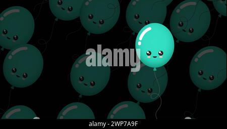 Bild mehrerer blauer Ballons auf schwarzem Hintergrund Stockfoto