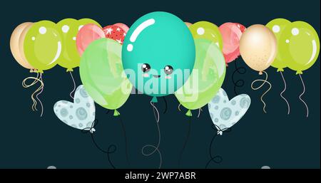 Bild mehrerer farbenfroher Ballons auf schwarzem Hintergrund Stockfoto