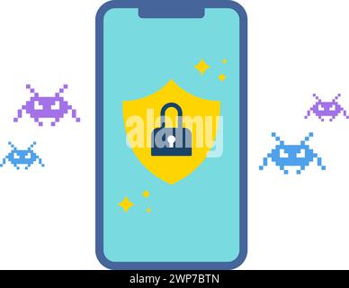 Schützen Sie Ihr Smartphone vor Viren. Leicht zu bearbeitende Vektorabbildung. Stock Vektor