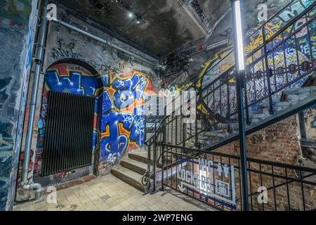 Graffitis im Treppenhaus des ehemaligen Kunsthaus Tacheles, heute Museum Fotografiska, Stadtquartier am Tacheles, Oranienburger Straße, Mitte, Berlin, Stockfoto