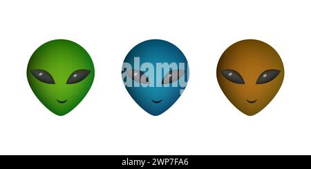 Alien Gesichter auf weißem Hintergrund. Futuristischer Charakter Kopf Vektor Illustration Design. Stock Vektor