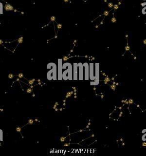 Sternzeichen Sternbilder nahtlose Muster Hintergrund. Goldene Sterne, Horoskop-Sammlung und astrologische Zeichen Vektor-Illustration Design. Stock Vektor