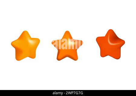 Orangefarbene und rote 3D-Sterne-Symbole Vektor-Illustrationsdesign. Zeichen für Mobilgeräte, Web, Rang- oder Prämienzeichen gesetzt. Stock Vektor