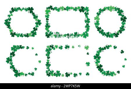 Set von Rahmen mit Klee auf weißem Hintergrund Stock Vektor