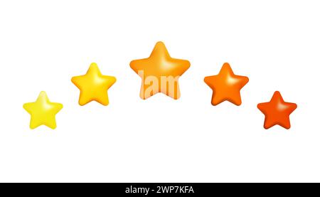 Gelbe, orange und rote 3D-Sterne-Symbole Vektor-Illustrationsdesign. Zeichen für Mobilgeräte, Web, Rang- oder Prämienzeichen gesetzt. Stock Vektor