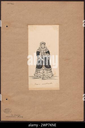 Aleksander Lessers Gemälde aus dem 19. Jahrhundert zeigt eine Moskauer Dame, die ein dekoratives Kleid und einen Schleier trägt, und hebt Damenkleidung, ausländische Einflüsse und russische aristokratische Mode hervor, die als Geschenk erworben wurde. Stockfoto