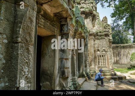 Seitenansicht von Ta Prohm in Angkor Wat, Siem Reap, Kambodscha Stockfoto