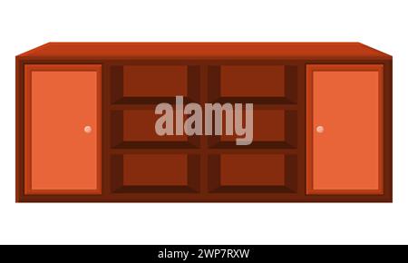 Leeres Holzregal Vector Design. Regale für Bücher. Einlegeböden mit Schubladen. Vektorabbildung. Stock Vektor