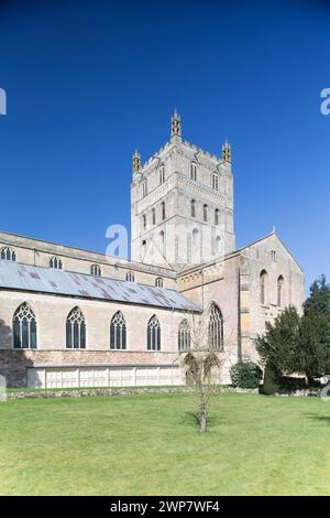 UK, Tewkesbury, Abtei, Kirche St Mary the Virgin - normannische Architektur. Stockfoto