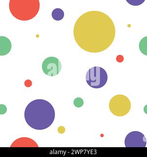 Nahtloses Muster mit bunten Kreisen. Endloses Muster für Hintergrund und Textil. Rote, gelbe, lila und grüne Kreise auf weißem Hintergrund. Stock Vektor