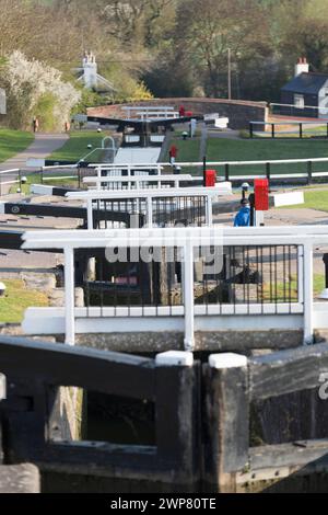 Großbritannien, Leicestershire, Foxton Locks am Grand Union Canal. Stockfoto