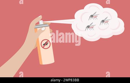 Mückenspray mit Handhaltung. Dengue-Fieber oder Malaria-Ausbruchskonzept. Vektorabbildung. Stock Vektor