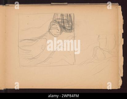 Zwei Skizzen von Ferdynand Ruszczyc aus dem Jahr 1904, die einen Stadtteil auf einer rauen See darstellen, mit Notizen über Illustrationen für Verleger in Vilnius. Stockfoto