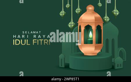 Selamat Hari Raya Idul Fitri Bedeutet: Happy Eid Mubarak. EID Mubarak Dekoration für Banner oder Poster Vektor Illustration Stock Vektor