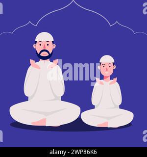 Ein muslimischer Mann betet bei Nacht Vektor-Illustration, Ramadan Kareem Design Stock Vektor