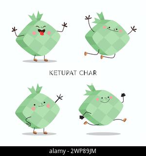 Ketupat-Zeichensatz mit verschiedenen Ausdrücken Illustration Stock Vektor