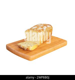 Ein 3D-Rendering eines Brotes und einer Brotscheibe auf einem hölzernen Schneidebrett Stockfoto