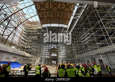 Prag, Tschechische Republik. März 2024. Besuch des Standortes anlässlich des zweijährigen Jubiläums des Beginns des Wiederaufbaus des Industriepalastes auf dem Prager Messegelände, 6. März 2024. Quelle: Katerina Sulova/CTK Photo/Alamy Live News Stockfoto