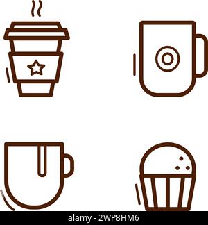 Vektor isolierte Symbole: Kaffee, Tee, Tasse, Muffin, Cupcake Stock Vektor