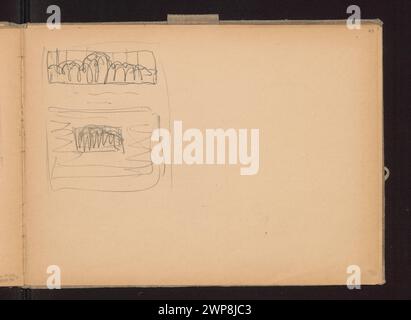 Zwei Kühlergrillskizzen von Ferdynand Ruszczyc aus dem Jahr 1906 für die Illustrationsänderungen von Henryk Sienkiewicz's 'Dzwonnik'. Stockfoto