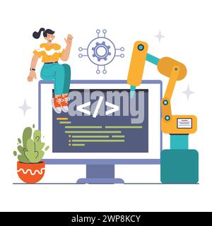 DevOps. Software-Entwicklungsmethodik. Softwareentwicklung und IT-Betriebszyklus, Programmierung und Integration und Automatisierung von IT-Services. Illustration des flachen Vektors Stock Vektor