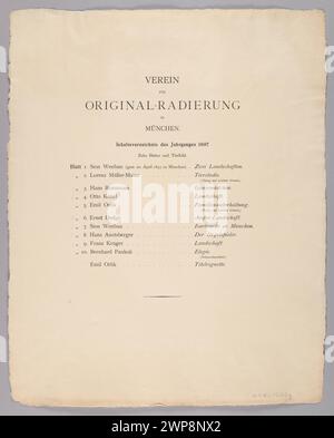 Beitragsliste: Verein für Original-Radierung in München, VI, 1897; Verein für Original-Radierung (München; Verein; FL. 1850), Bruckmann, Friedrich (München; Verlag; 1815–1898); 1897 (1897-00-00-1897-00-00); Stockfoto