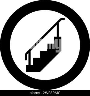 Treppe mit Geländer Treppe mit Handlauf Leiter Zaun Treppenhaus Icon im Kreis Runde schwarze Farbe Vektor Illustration Bild solide Umrissstil Stock Vektor