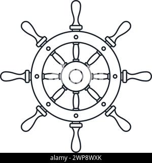 Klassisches altes Schiff Ruder nautisches Lenkrad Symbol Vektor Linie Zeichnung isoliert auf transparentem Hintergrund Stock Vektor